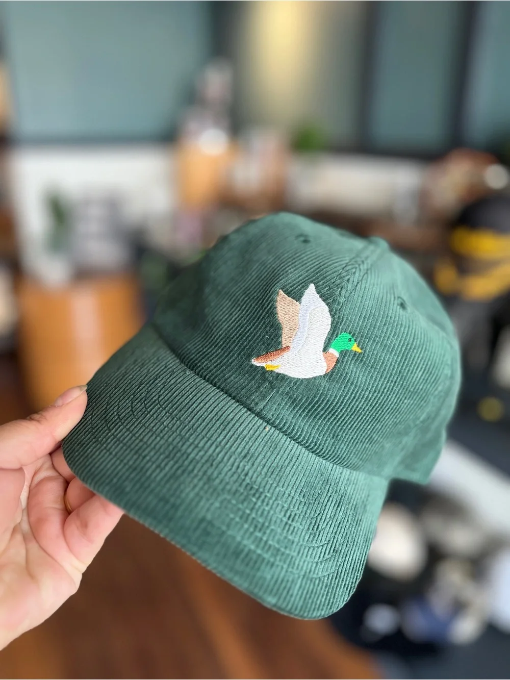 Green Corduroy Duck Embroidered Pet Bird Cap